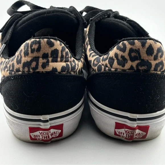 Vans Old Skool Women's 7.5 Black Leopard Canvas Sneakers Suede Shoe Low Top - Picture 3 of 10